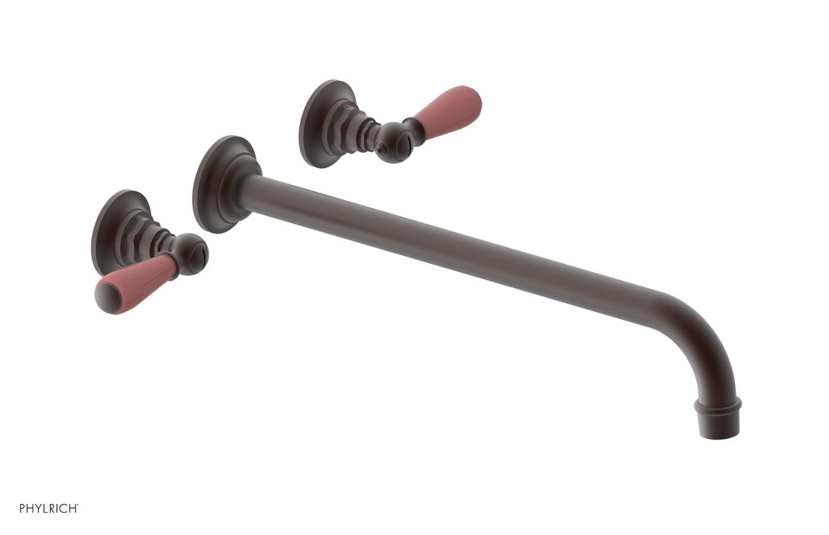 JAMESTOWN Wall Lavatory Set - 14" Spout - Lever Handle with "Pink" Accents 165-12-14