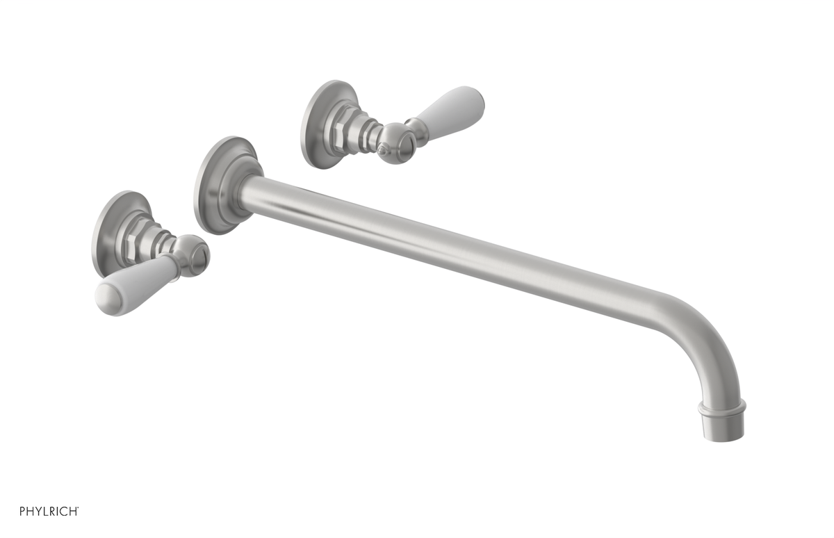 JAMESTOWN Wall Lavatory Set - 14" Spout - Lever Handle with "White" Accents 165-12-14