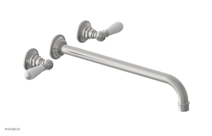 JAMESTOWN Wall Lavatory Set - 14" Spout - Lever Handle with "White" Accents 165-12-14