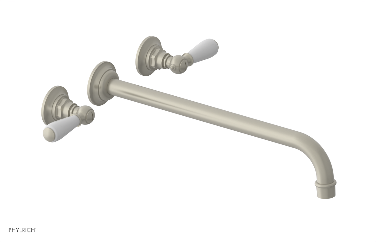 JAMESTOWN Wall Lavatory Set - 14" Spout - Lever Handle with "White" Accents 165-12-14