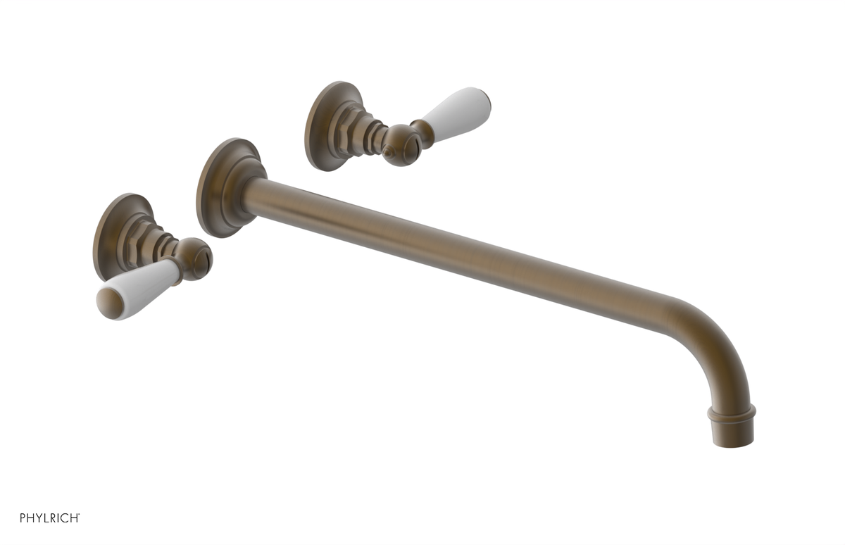 JAMESTOWN Wall Lavatory Set - 14" Spout - Lever Handle with "White" Accents 165-12-14