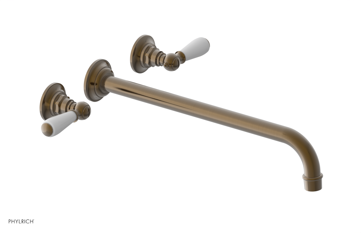 JAMESTOWN Wall Lavatory Set - 14" Spout - Lever Handle with "White" Accents 165-12-14