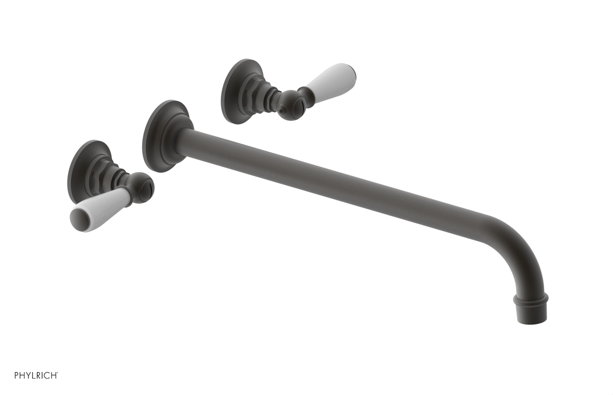 JAMESTOWN Wall Lavatory Set - 14" Spout - Lever Handle with "White" Accents 165-12-14