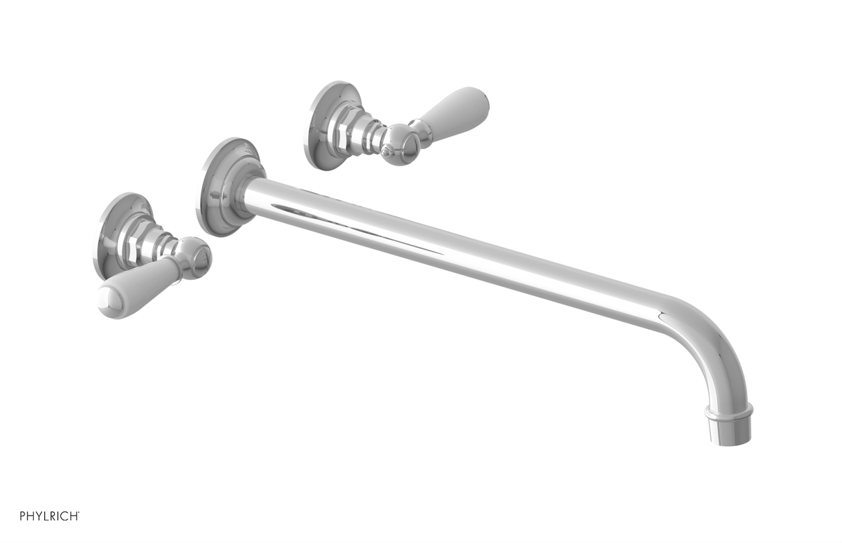 JAMESTOWN Wall Lavatory Set - 14" Spout - Lever Handle with "White" Accents 165-12-14
