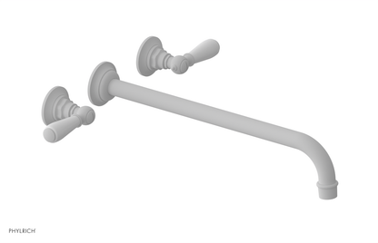 JAMESTOWN Wall Lavatory Set - 14" Spout - Lever Handle with "White" Accents 165-12-14