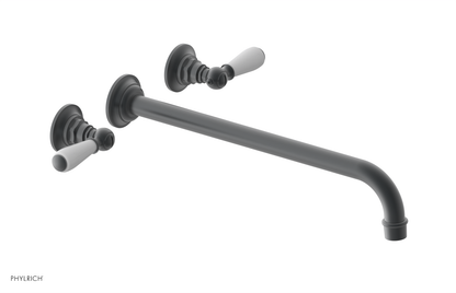 JAMESTOWN Wall Lavatory Set - 14" Spout - Lever Handle with "White" Accents 165-12-14