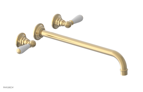 JAMESTOWN Wall Lavatory Set - 14" Spout - Lever Handle with "White" Accents 165-12-14