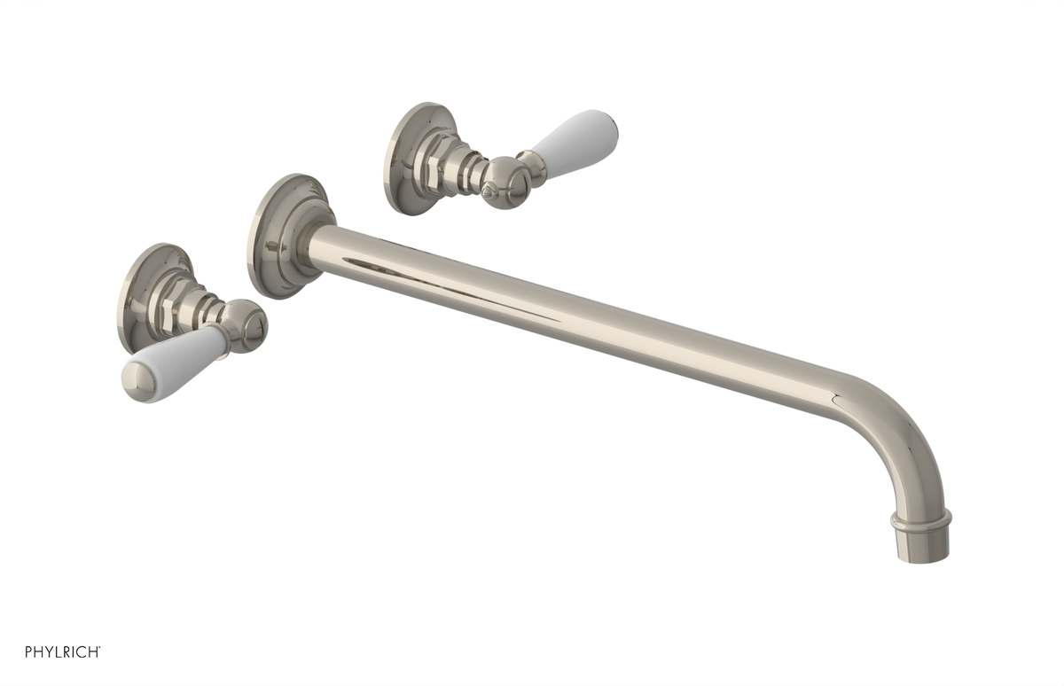 JAMESTOWN Wall Lavatory Set - 14" Spout - Lever Handle with "White" Accents 165-12-14
