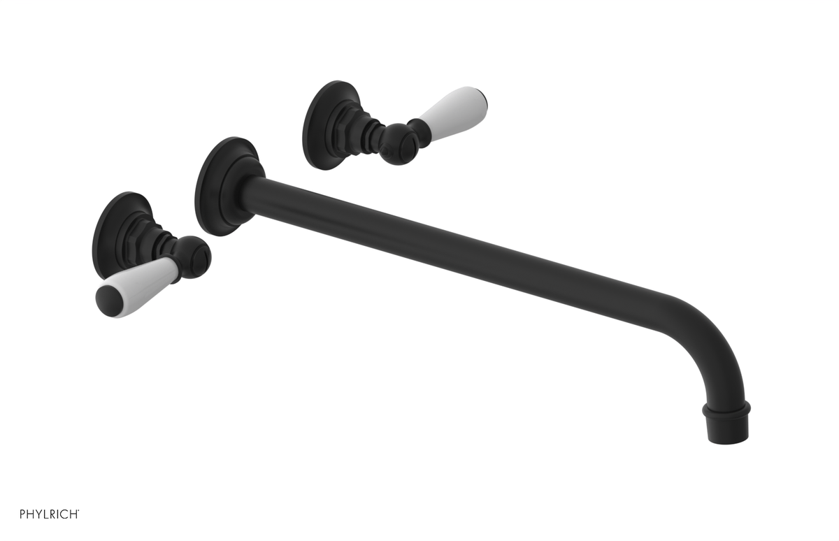JAMESTOWN Wall Lavatory Set - 14" Spout - Lever Handle with "White" Accents 165-12-14