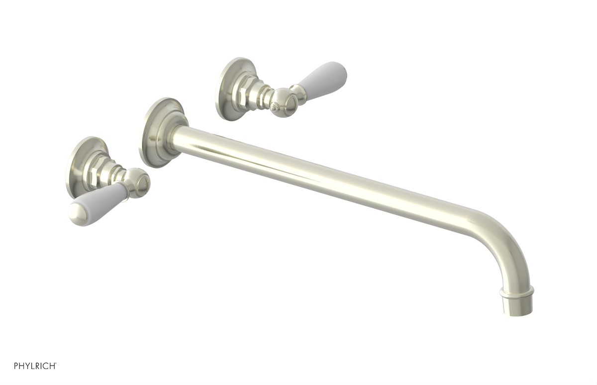 JAMESTOWN Wall Lavatory Set - 14" Spout - Lever Handle with "White" Accents 165-12-14