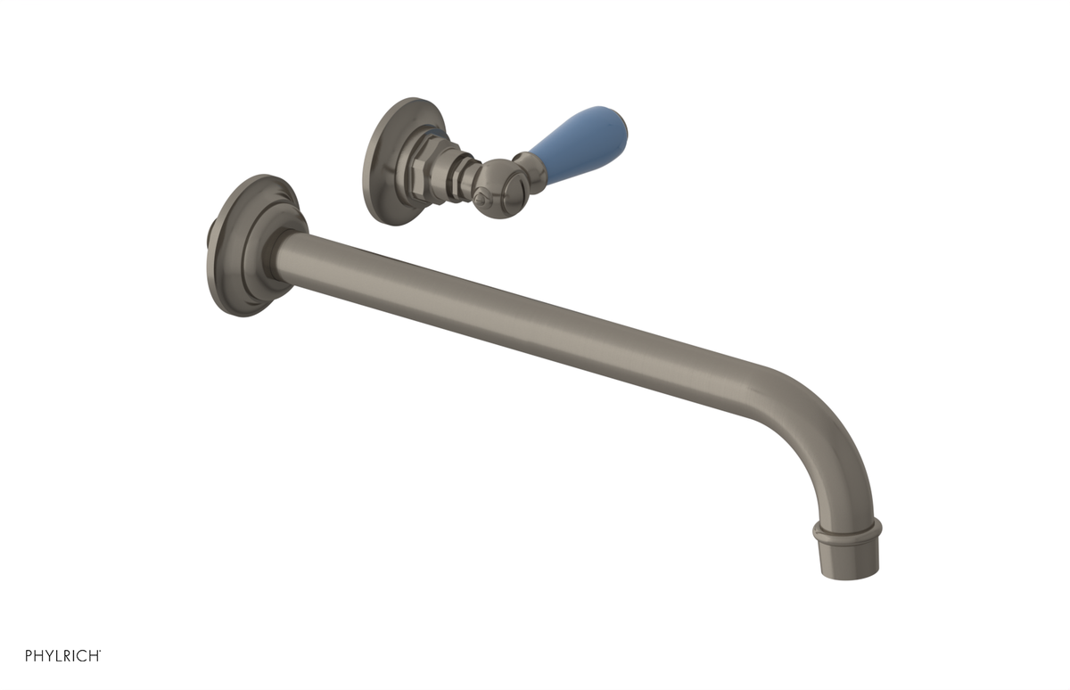 JAMESTOWN Single Handle Wall Lavatory Set - 12" Spout with "Light Blue" Accents 165-16-12