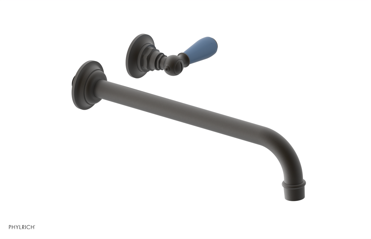 JAMESTOWN Single Handle Wall Lavatory Set - 12" Spout with "Light Blue" Accents 165-16-12
