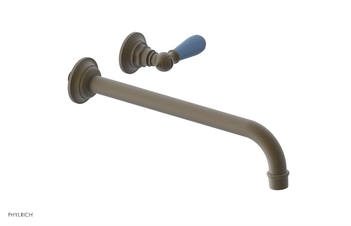 JAMESTOWN Single Handle Wall Lavatory Set - 12" Spout with "Light Blue" Accents 165-16-12