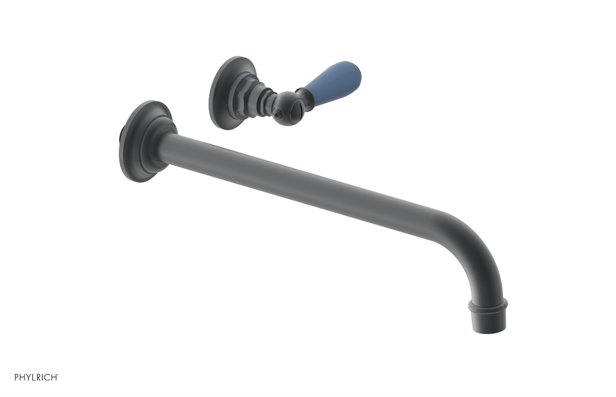 JAMESTOWN Single Handle Wall Lavatory Set - 12" Spout with "Light Blue" Accents 165-16-12