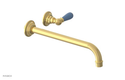 JAMESTOWN Single Handle Wall Lavatory Set - 12" Spout with "Light Blue" Accents 165-16-12
