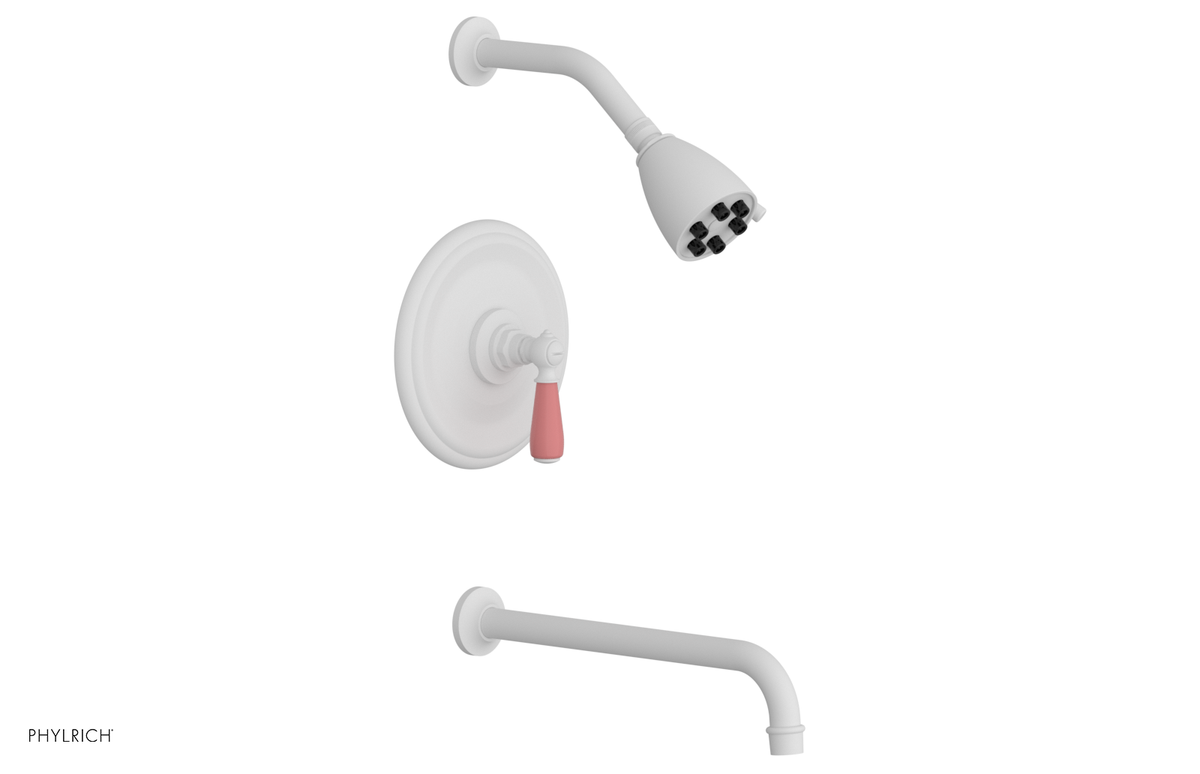 JAMESTOWN - 12" Pressure Balance Tub & Shower Set - Lever Handle with "Pink" Accents 165-27-12