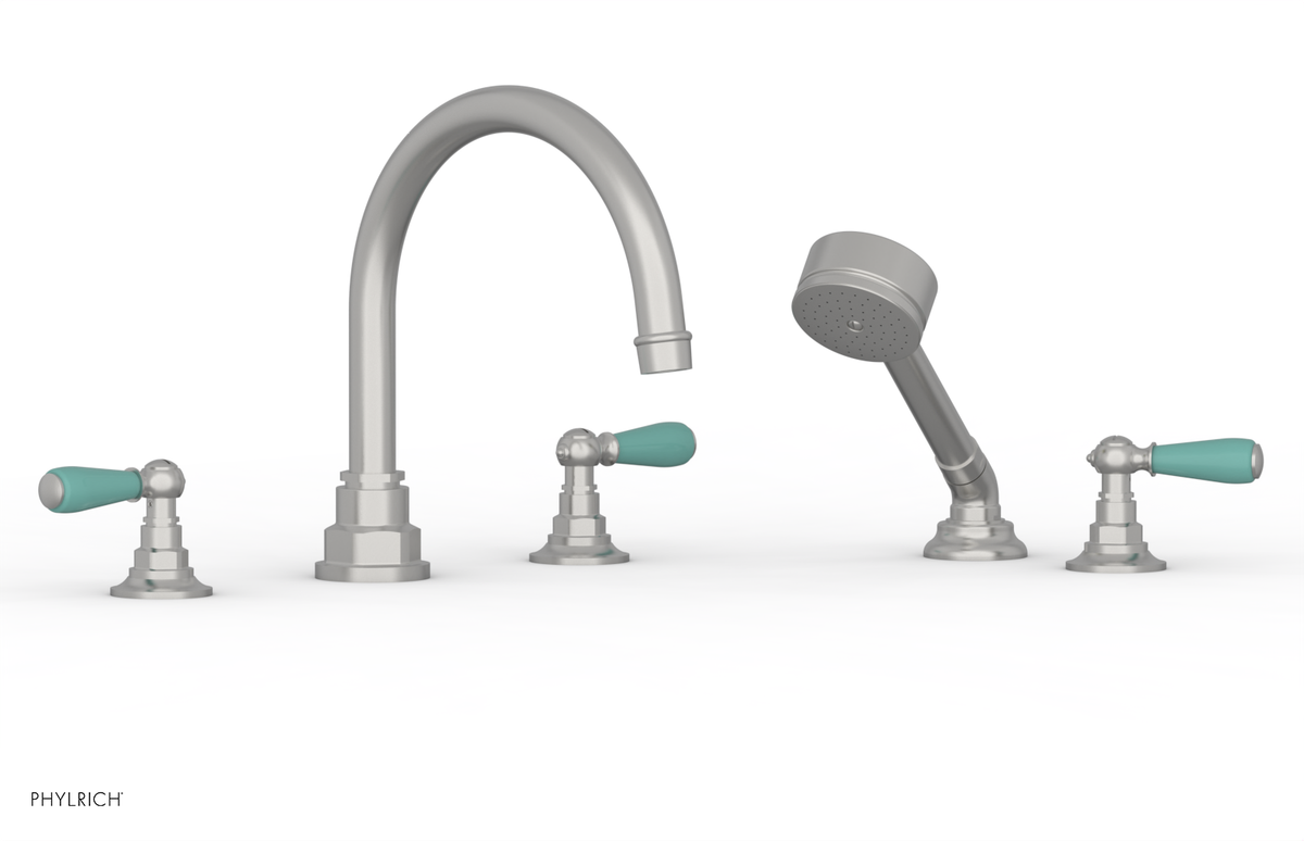 JAMESTOWN - Deck Tub Set with Hand Shower - Lever Handles with "Turqoise" Accents 165-49