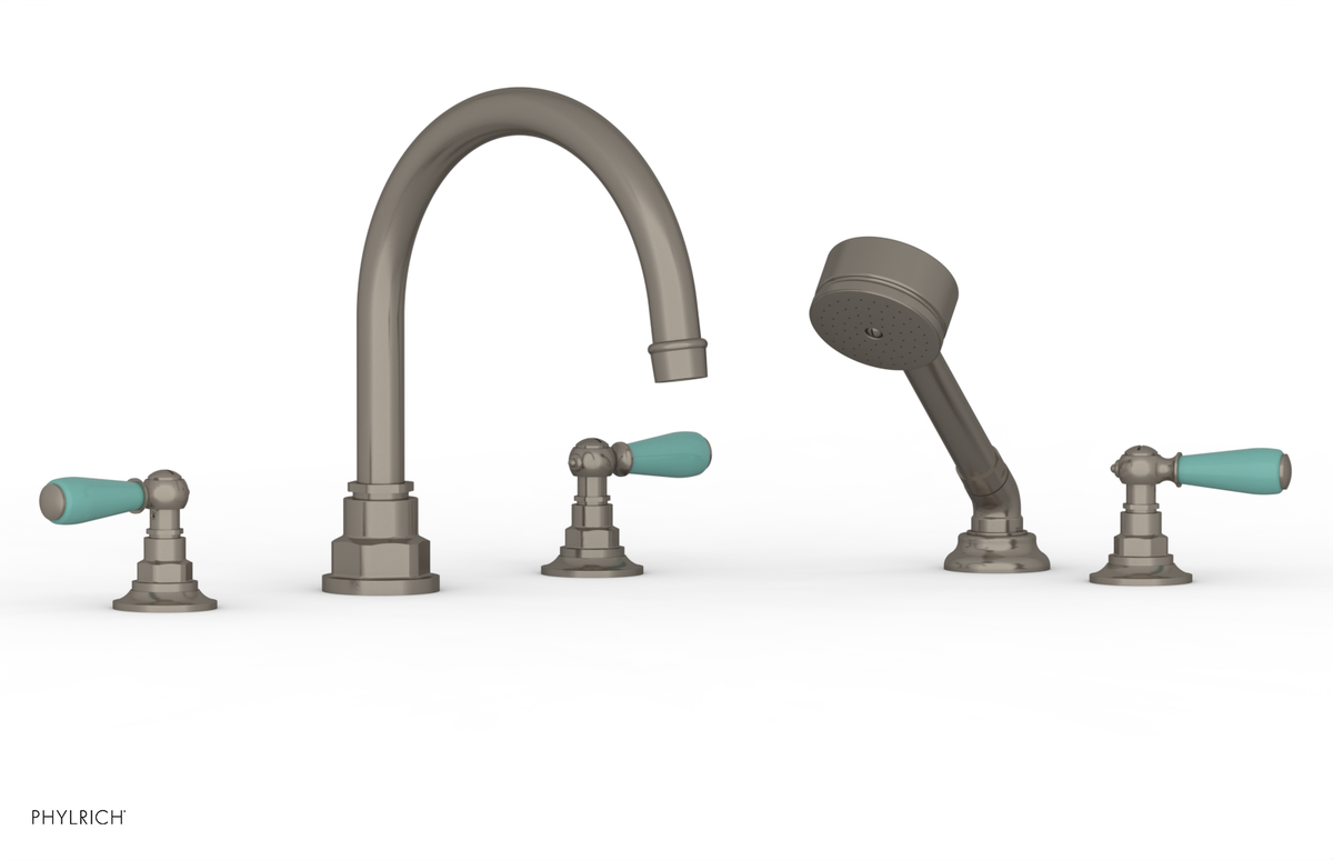 JAMESTOWN - Deck Tub Set with Hand Shower - Lever Handles with "Turqoise" Accents 165-49