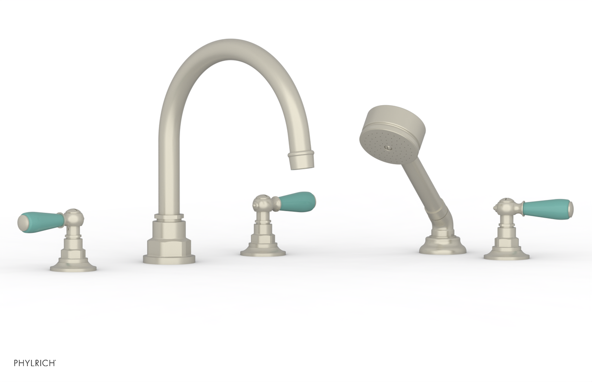 JAMESTOWN - Deck Tub Set with Hand Shower - Lever Handles with "Turqoise" Accents 165-49