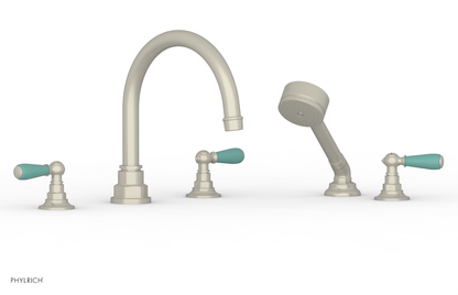JAMESTOWN - Deck Tub Set with Hand Shower - Lever Handles with "Turqoise" Accents 165-49