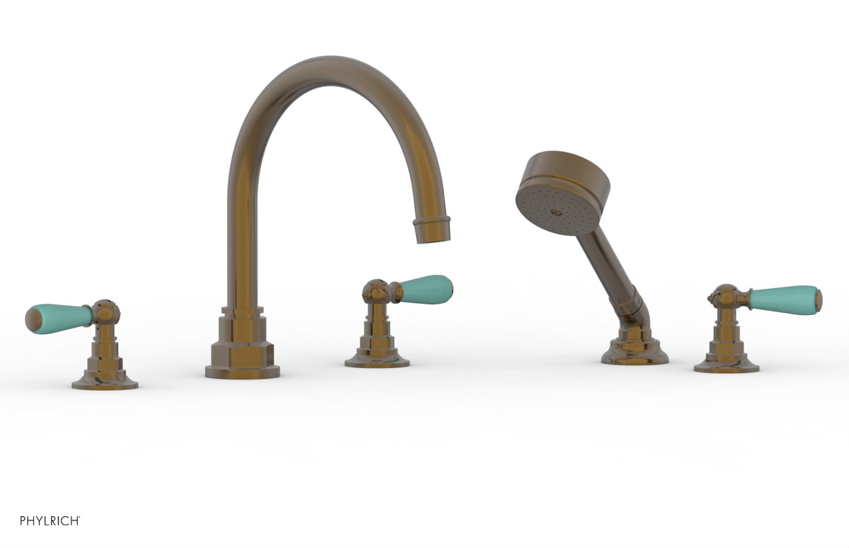 JAMESTOWN - Deck Tub Set with Hand Shower - Lever Handles with "Turqoise" Accents 165-49