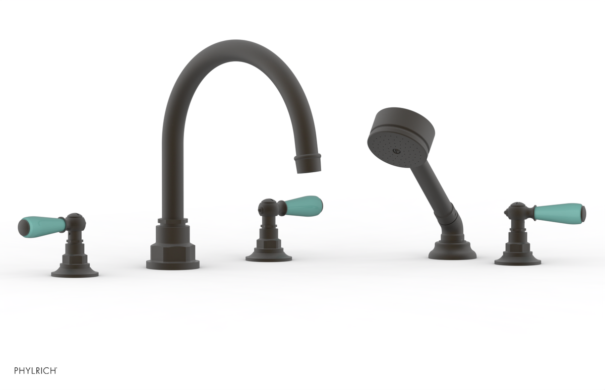 JAMESTOWN - Deck Tub Set with Hand Shower - Lever Handles with "Turqoise" Accents 165-49