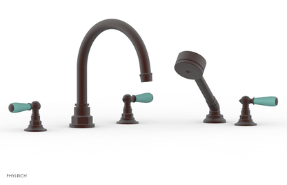 JAMESTOWN - Deck Tub Set with Hand Shower - Lever Handles with "Turqoise" Accents 165-49