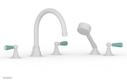 JAMESTOWN - Deck Tub Set with Hand Shower - Lever Handles with "Turqoise" Accents 165-49