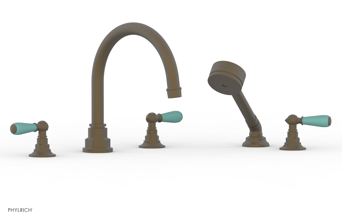 JAMESTOWN - Deck Tub Set with Hand Shower - Lever Handles with "Turqoise" Accents 165-49