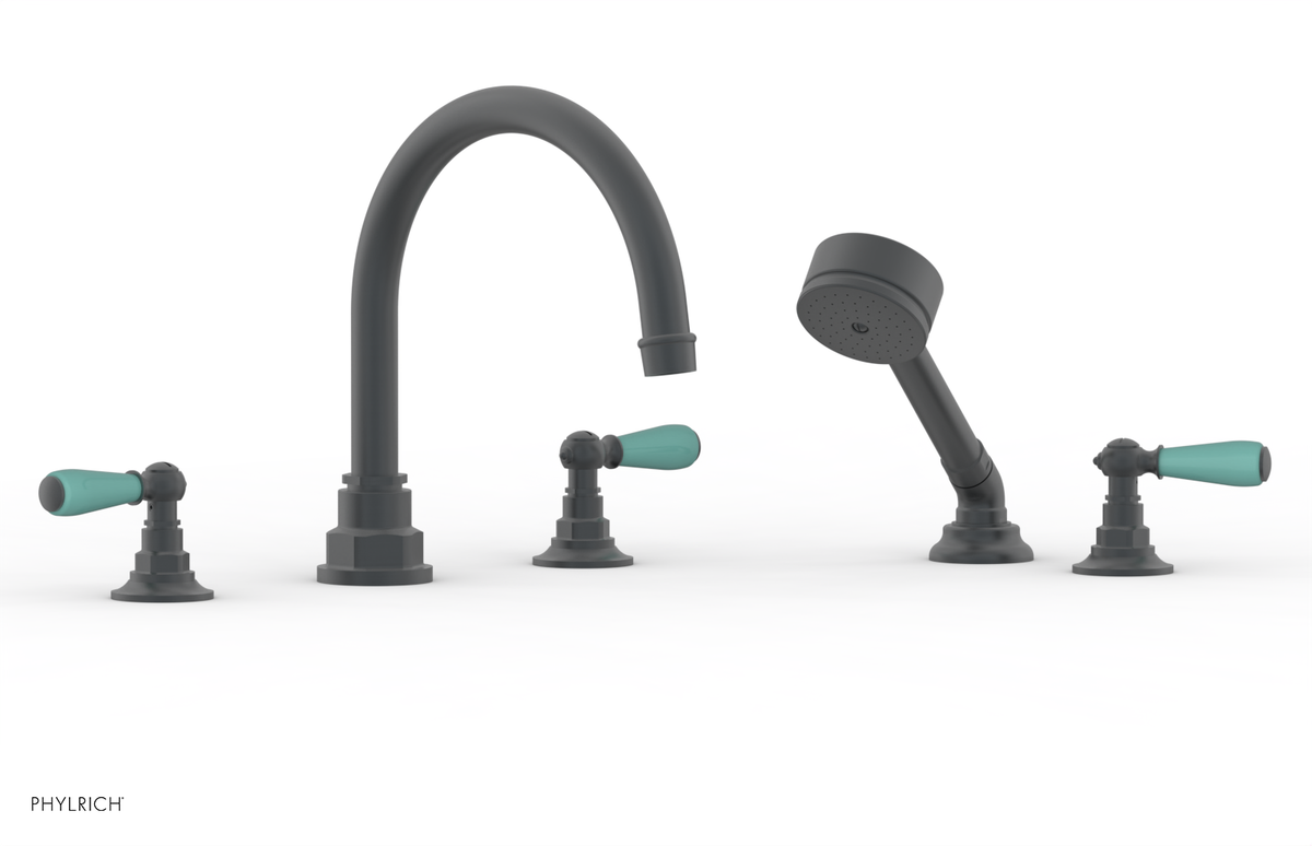 JAMESTOWN - Deck Tub Set with Hand Shower - Lever Handles with "Turqoise" Accents 165-49