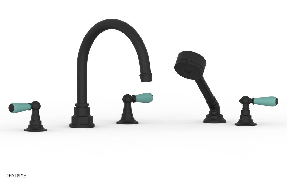 JAMESTOWN - Deck Tub Set with Hand Shower - Lever Handles with "Turqoise" Accents 165-49