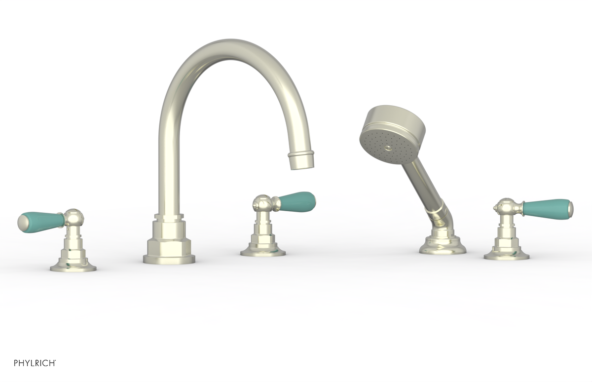 JAMESTOWN - Deck Tub Set with Hand Shower - Lever Handles with "Turqoise" Accents 165-49