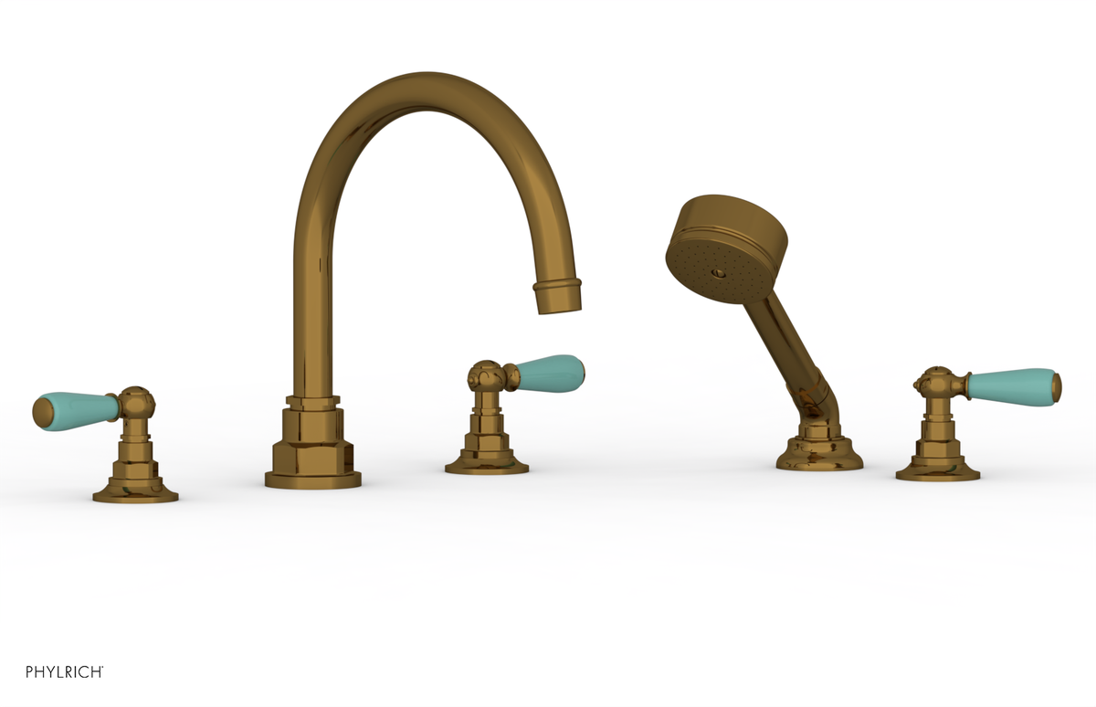 JAMESTOWN - Deck Tub Set with Hand Shower - Lever Handles with "Turqoise" Accents 165-49