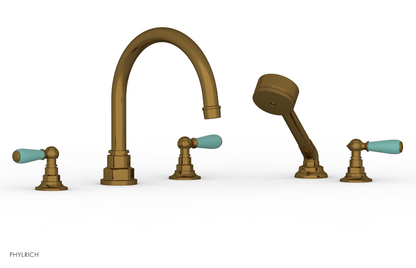JAMESTOWN - Deck Tub Set with Hand Shower - Lever Handles with "Turqoise" Accents 165-49