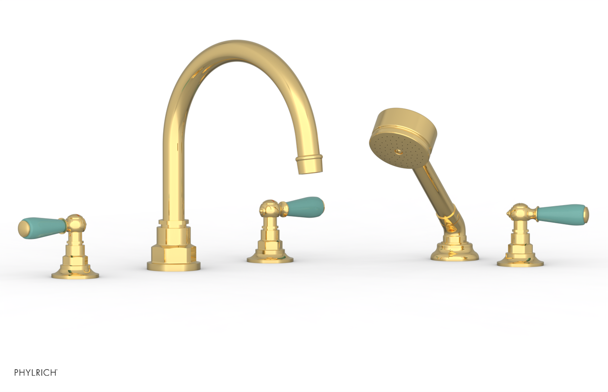 JAMESTOWN - Deck Tub Set with Hand Shower - Lever Handles with "Turqoise" Accents 165-49