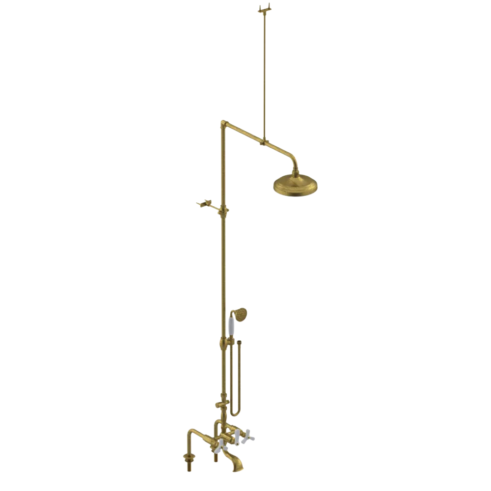 Rubinet Deck Mount Tub & Shower with Hand Held Shower Antique Brass Matt