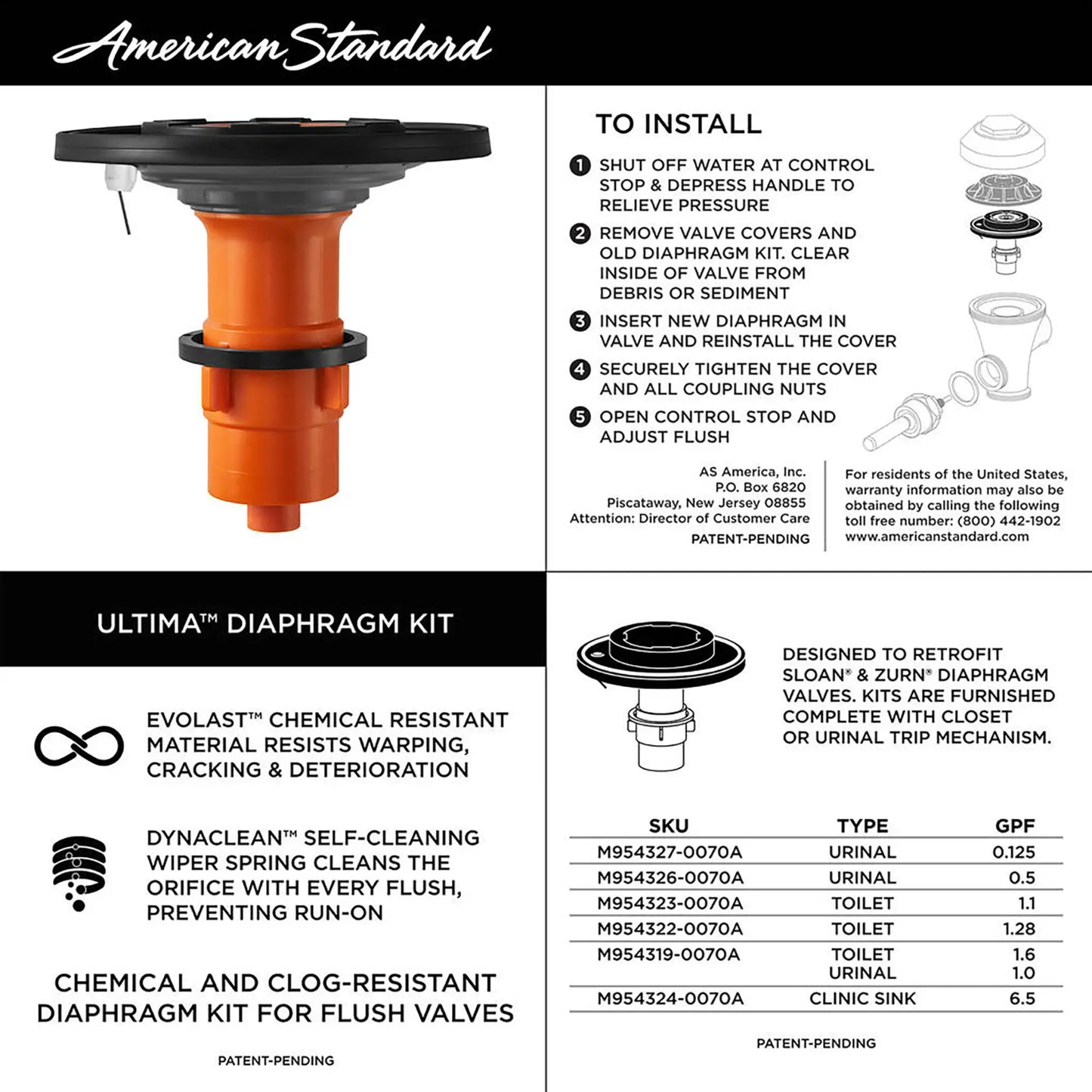 American Standard Ultima Touchless Sensor Toilet Flush Valve, Diaphragm-Type, 1.28 gpf/4.8 Lpf