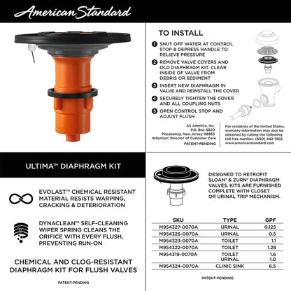 American Standard Ultima Touchless Sensor Toilet Flush Valve, Diaphragm-Type, 1.28 gpf/4.8 Lpf