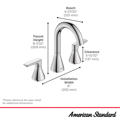 American Standard Aspirations® 8-Inch Widespread 2-Handle Bathroom Faucet 1.2gpm/4.5 L/min With Lever Handles