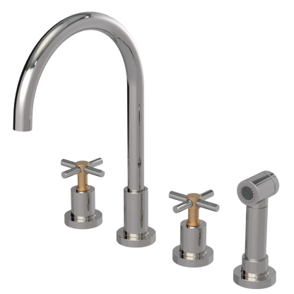 Rubinet Widespread Kitchen Set with LaSalle Spout with Hand Spray Polished Nickel