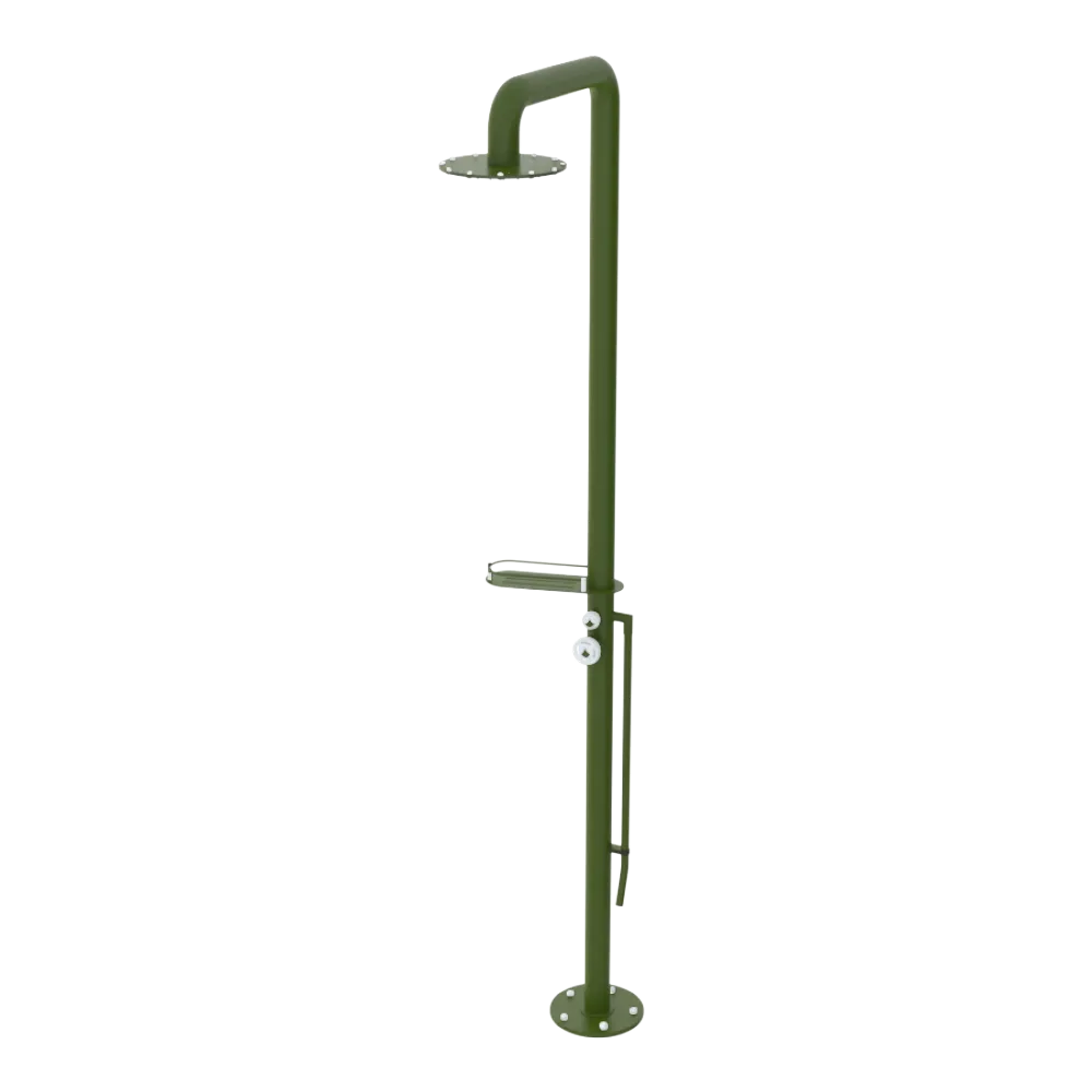 Rubinet Pressure Balance Outdoor Shower with Foot Rinse & 10" Shower Head (with shelf) - 304 Stainless Steel Green Envy