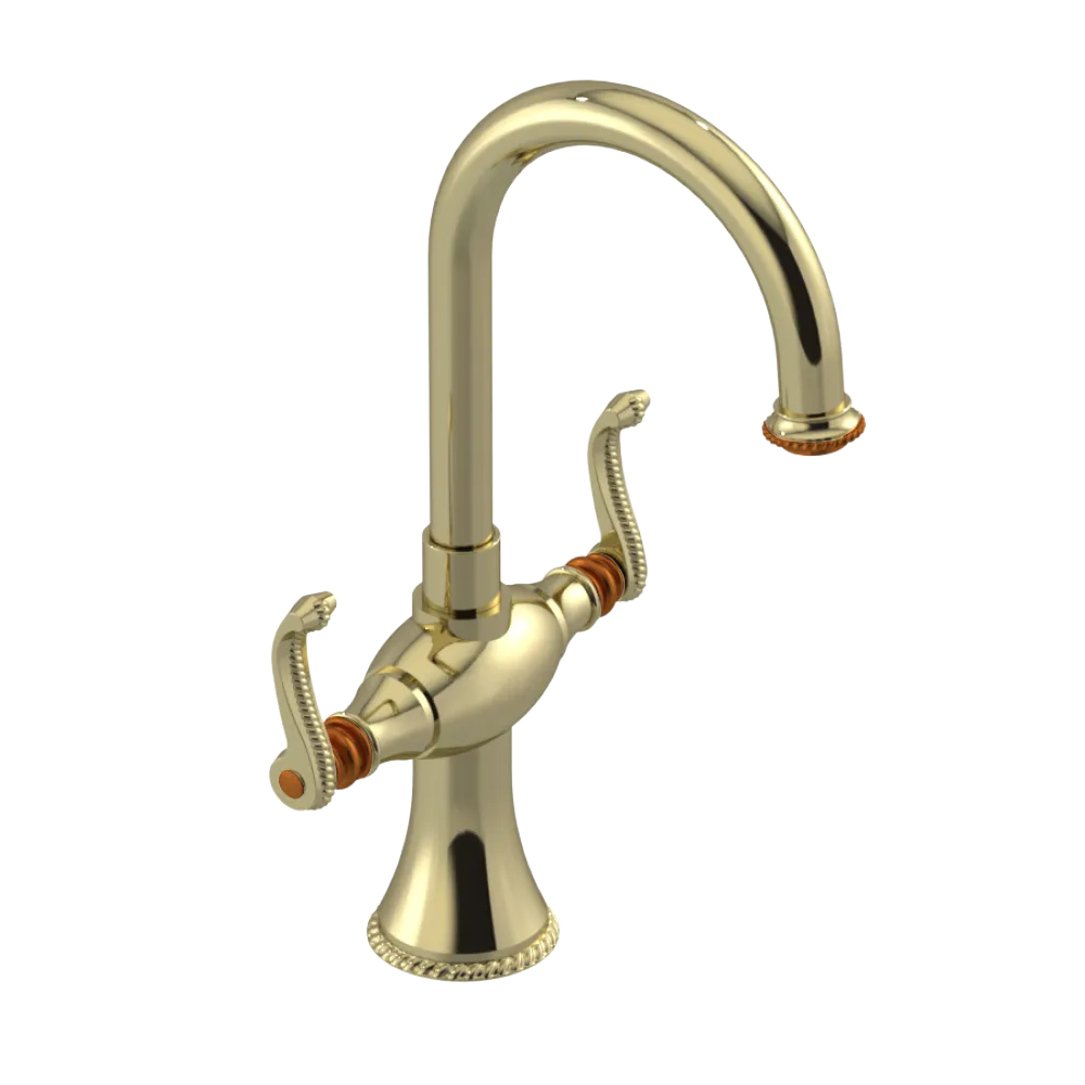 Rubinet Single Hole Dual Handle Lav. Set. (less drain) Gold