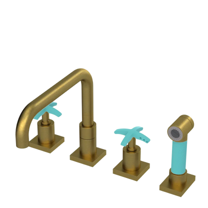 Rubinet Widespread Kitchen Set with Genesis Spout with Hand Spray Antique Brass Matt