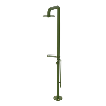 Rubinet Pressure Balance Outdoor Shower with Foot Rinse & 10" Shower Head (with shelf) - 304 Stainless Steel Green Envy
