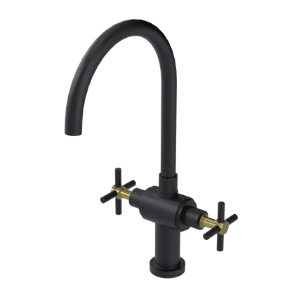 Rubinet Two Handle Single Hole Kitchen Set with LaSalle Spout Matt Black