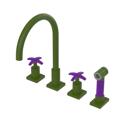 Rubinet Widespread Kitchen Set with Hand Spray Green Envy