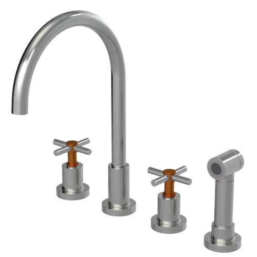 Rubinet Widespread Kitchen Set with LaSalle Spout with Hand Spray Satin Nickel