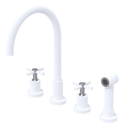 Rubinet Widespread Kitchen Set with LaSalle Spout with Hand Spray Matt White