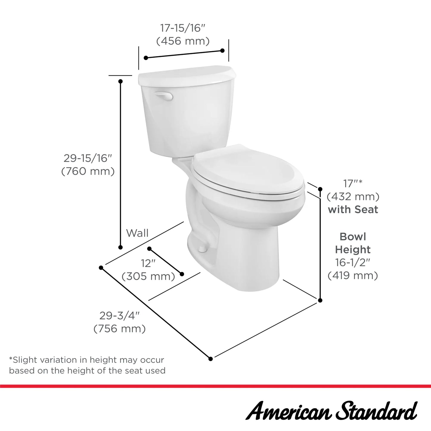 American Standard Colony®3 Two-Piece 1.28 gpf/4.8 Lpf Chair-Height Elongated Toilet Less Seat