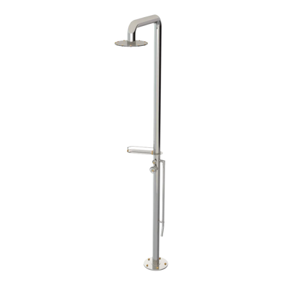 Rubinet Pressure Balance Outdoor Shower with Foot Rinse & 10" Shower Head (with shelf) - 304 Stainless Steel Polished Nickel